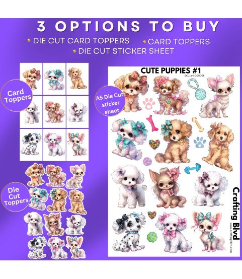 Cute Puppies #1 Stickers, Die Cut or Card Toppers