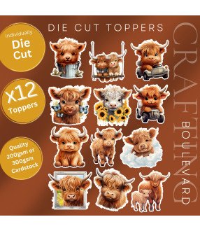 Cute Highland Cow Stickers, Die Cut or Card Toppers