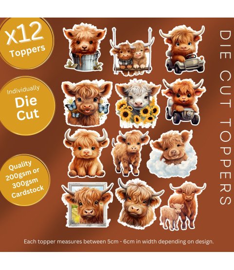 Cute Highland Cow Die Cut Toppers Cute Highland Cow Die Cut Toppers