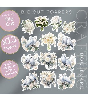 Dove Flower Bouquet Stickers, Die Cut or Card Toppers