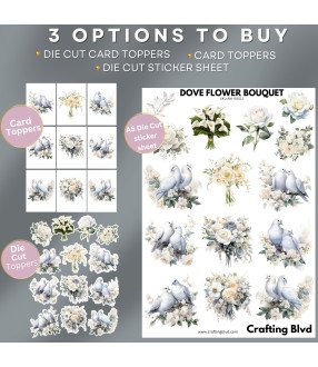 Dove Flower Bouquet Stickers, Die Cut or Card Toppers