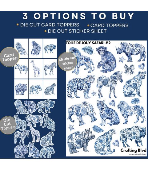 Toile de Jouy Safari #2 Stickers, Die Cut or Card Toppers