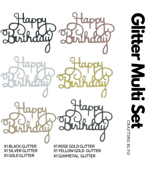 Happy Birthday Glitter Cardstock Die Cuts – Pack of 6