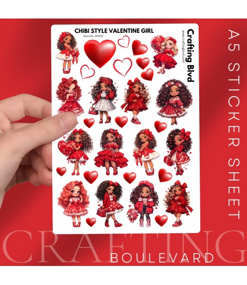 CHIBI GIRL VALENTINE LOVE STICKERS | DIE CUT | CARD TOPPERS
