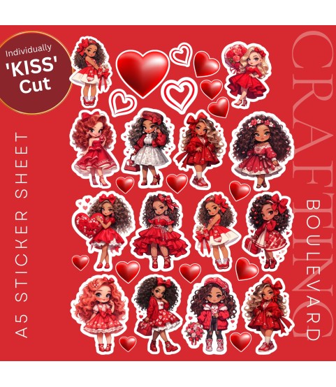 CHIBI GIRL VALENTINE LOVE STICKERS | DIE CUT | CARD TOPPERS