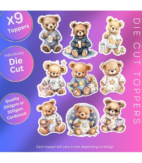Teddy's Bedtime #1 Stickers, Die Cut or Card Toppers