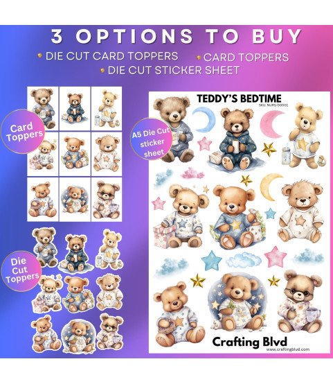 Teddy's Bedtime #1 Stickers, Die Cut or Card Toppers