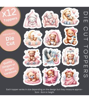 Pink Sleeping Teddy Bear #1 Die Cut Toppers