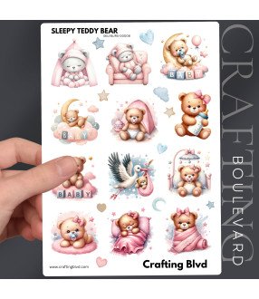 Pink Sleeping Teddy Bear #1 Stickers
