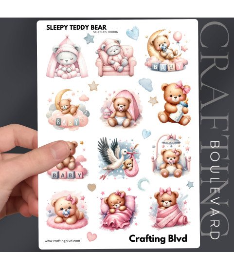 Pink Sleeping Teddy Bear #1 Stickers