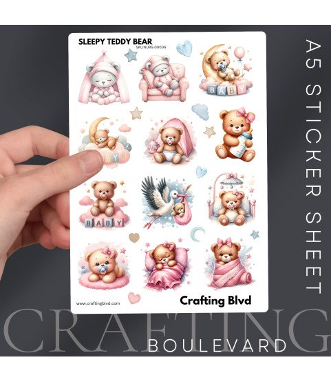 Pink Sleeping Teddy Bear #1 Stickers