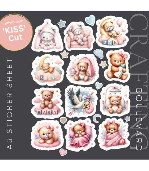 Pink Sleeping Teddy Bear #1 Stickers
