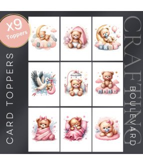 Pink Sleeping Teddy Bear #1 Card Toppers