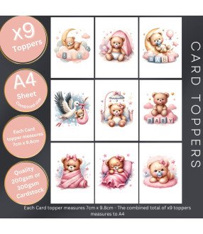 Pink Sleeping Teddy Bear #1 Card Toppers