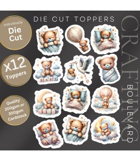Blue Sleeping Teddy Bear #1 Die Cut Toppers