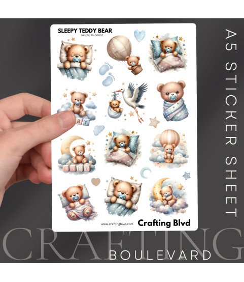 Blue Sleeping Teddy Bear #1 Bear Stickers