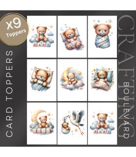 Blue Sleeping Teddy Bear #1 Bear Card Toppers