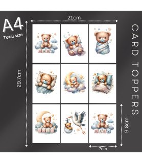 Blue Sleeping Teddy Bear #1 Bear Card Toppers