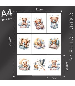 Blue Sleeping Teddy Bear #1 Bear Card Toppers