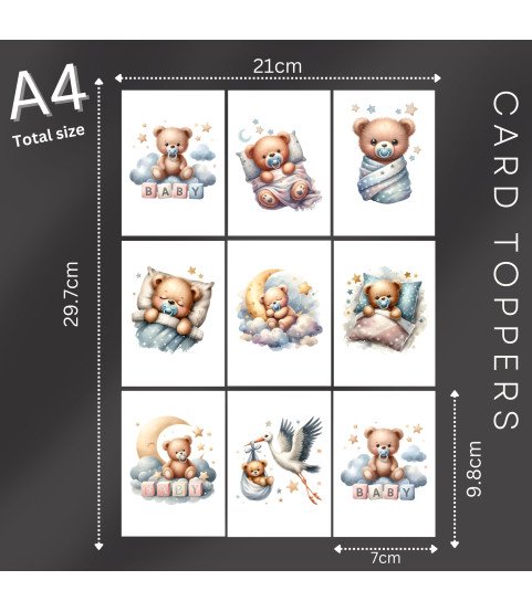Blue Sleeping Teddy Bear #1 Bear Card Toppers