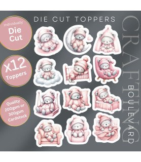Pink Sleeping Teddy Bear #2 Die Cut Toppers