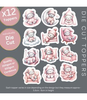 Pink Sleeping Teddy Bear #2 Die Cut Toppers