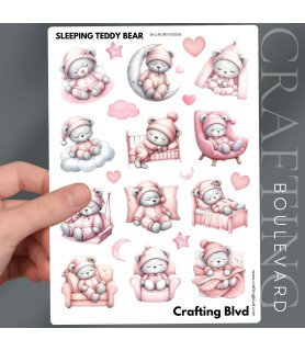 Pink Sleeping Teddy Bear #2 Stickers
