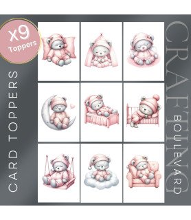 Pink Sleeping Teddy Bear #2 Card Toppers