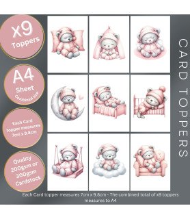 Pink Sleeping Teddy Bear #2 Card Toppers