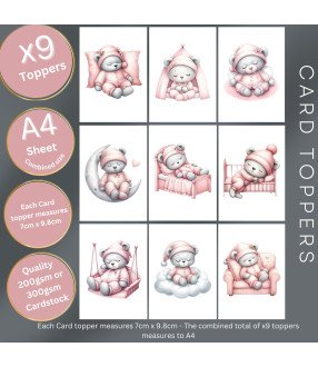 Pink Sleeping Teddy Bear #2 Card Toppers