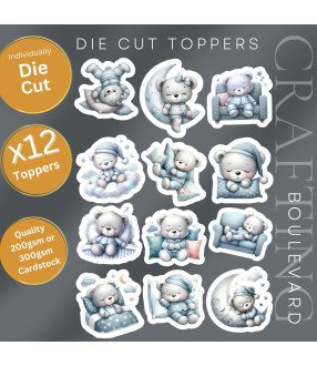 Blue Sleeping Teddy Bear #2 Die Cut Toppers