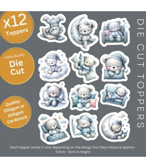 Blue Sleeping Teddy Bear #2 Die Cut Toppers