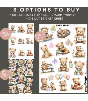 Baby Bears #2 Stickers, Die Cut or Card Toppers