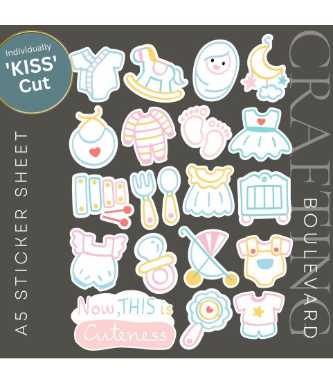 Pastel Hand Drawn Baby Stickers, Die Cut or Card Toppers