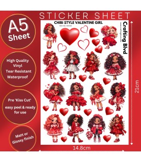 CHIBI GIRL VALENTINE LOVE STICKERS A5 SHEET |VAL-00002