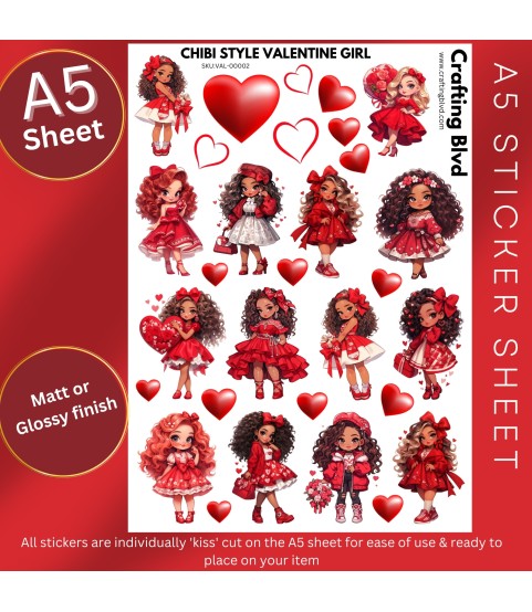 CHIBI GIRL VALENTINE LOVE STICKERS A5 SHEET |VAL-00002 CHIBI GIRL VALENTINE LOVE STICKERS A5 SHEET |VAL-00002