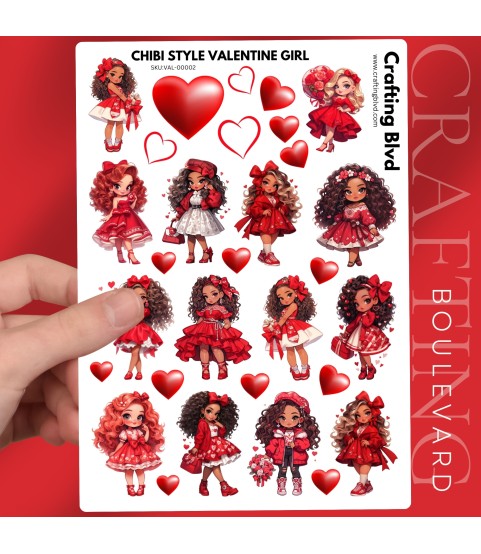 CHIBI GIRL VALENTINE LOVE STICKERS A5 SHEET |VAL-00002