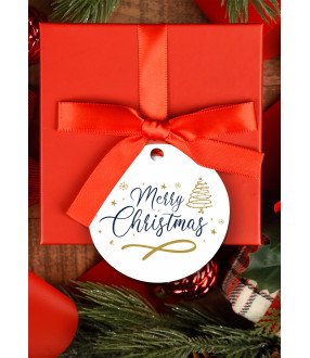 Merry Christmas Tree Round Gift Tags