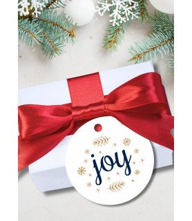 Joy Round Christmas Gift Tags