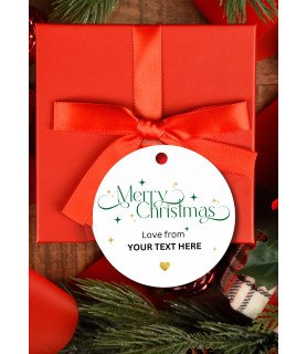 Green & Gold Personalised Merry Christmas Round Gift Tags