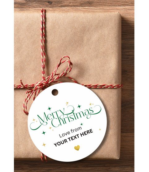 Green & Gold Personalised Merry Christmas Round Gift Tags