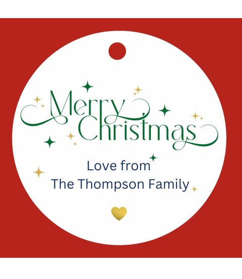 Green & Gold Personalised Merry Christmas Round Gift Tags