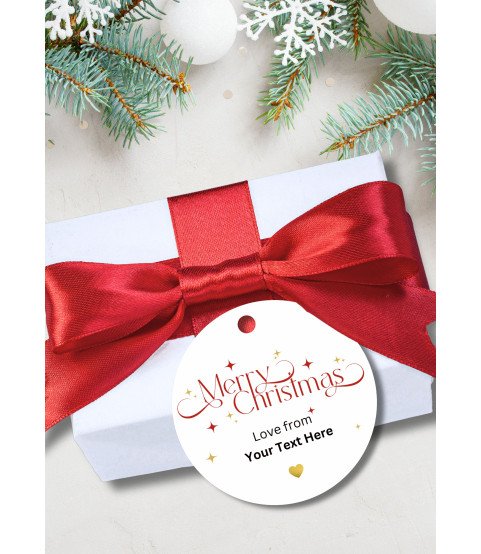 Green & Gold Personalised Merry Christmas Round Gift Tags