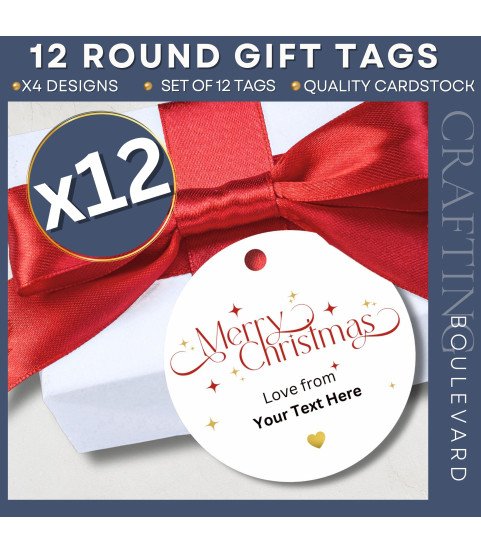 Green & Gold Personalised Merry Christmas Round Gift Tags