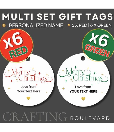 Green & Gold Personalised Merry Christmas Round Gift Tags