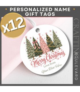 Personalised Christmas Tree Gift Tags – Pink