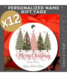 Personalised Christmas Tree Gift Tags – Pink