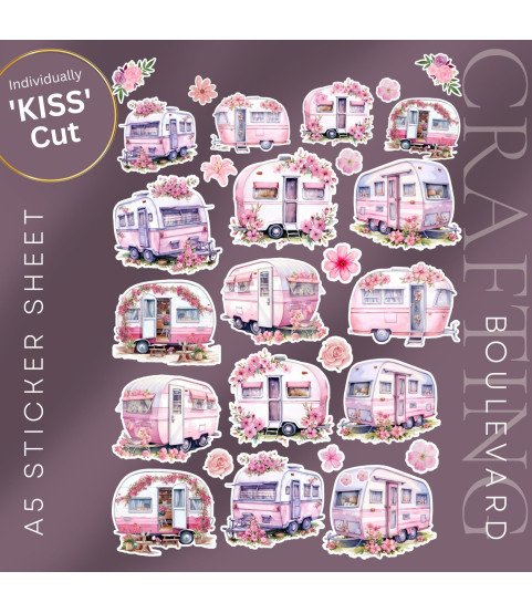 Watercolour Caravans Stickers, Die Cut or Card Toppers