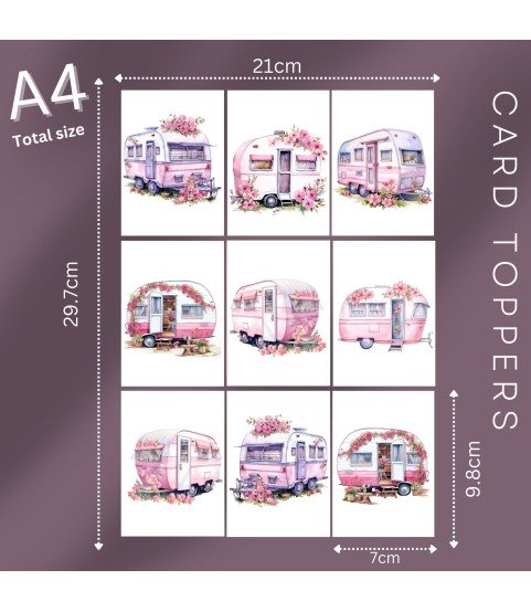 Watercolour Caravans Stickers, Die Cut or Card Toppers