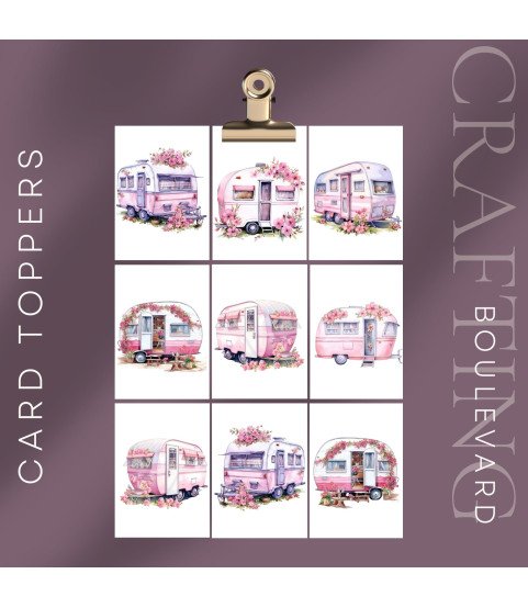 Watercolour Caravans Stickers, Die Cut or Card Toppers